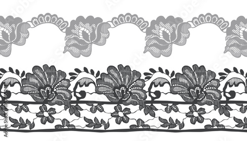 Two hollow lace trims with large floral patterns