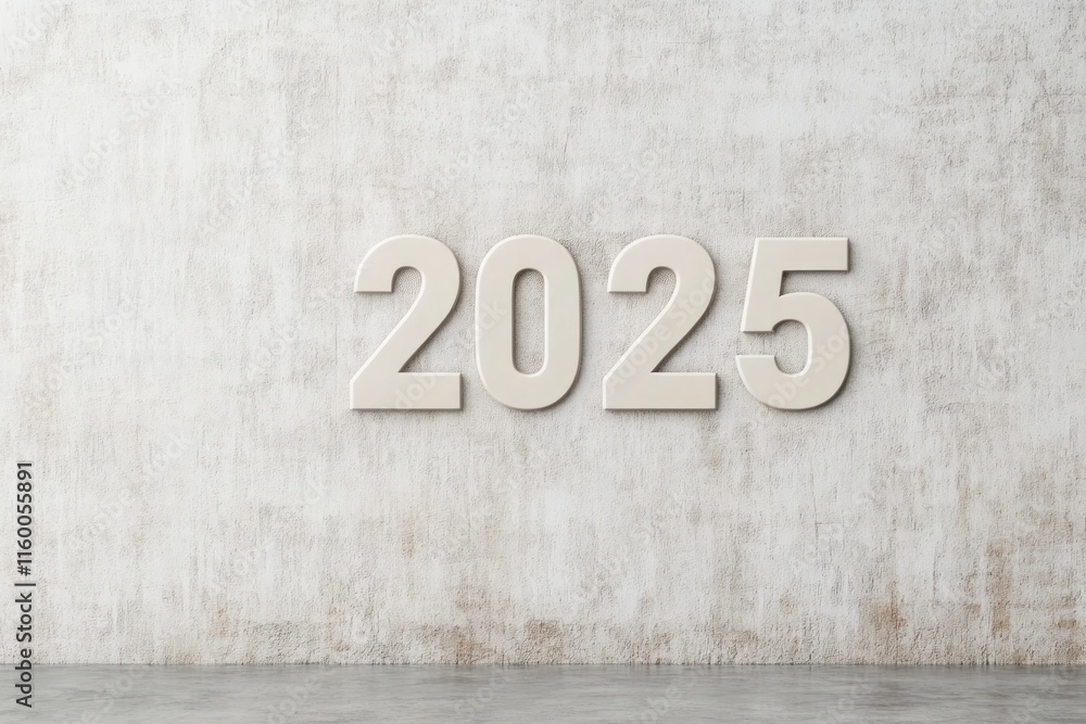 2025 Year on a Concrete Wall - Modern Minimalist Design