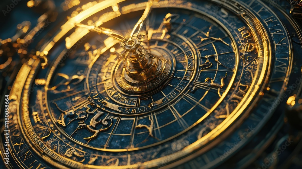 Obraz premium Intricate Vintage Astrolabe with Celestial Symbols and Zodiac Signs