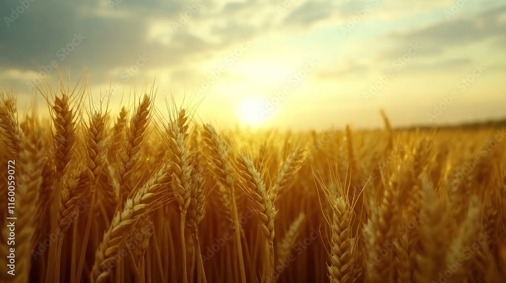 Golden wheat field at sunrise with a serene sky Golden wheat field at sunrise with a serene sky