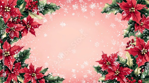 Wallpaper Mural Festive Holiday Border with Poinsettias and Snowflakes, Perfect for Christmas Greetings and Anime Inspired Artwork Backgrounds Torontodigital.ca