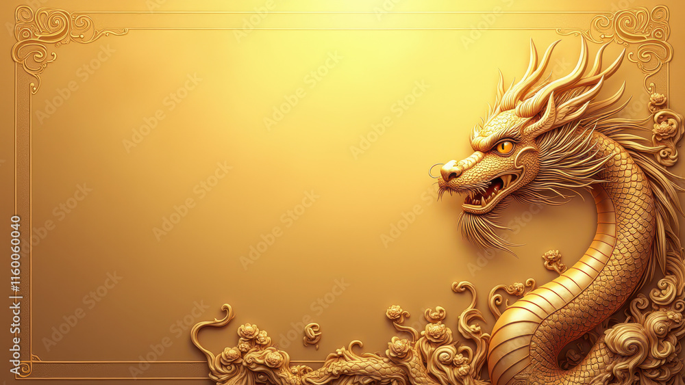 Obraz premium Golden Dragon Carving, Asian Art, Luxury Background - Luxury textures