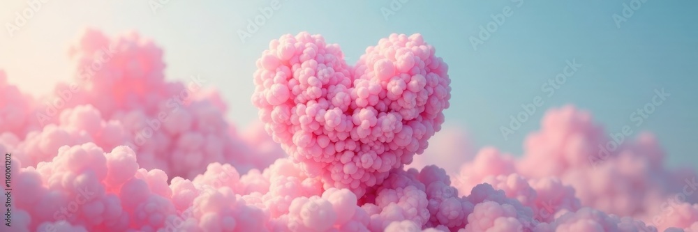 Fototapeta premium Soft pink heart cloud against a pastel background, pink colors, romance