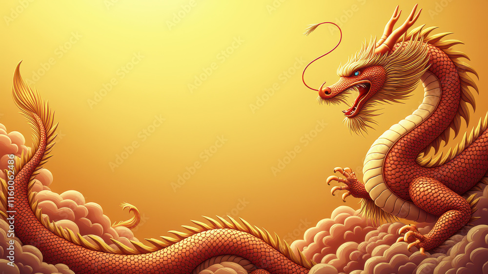 Fototapeta premium Majestic Golden Dragon, Mythical Creature - Mythical Creatures