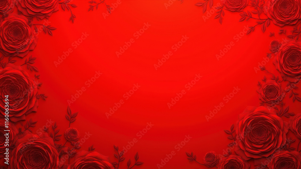 Red Rose Floral Frame, Valentine's Background - Red Monochromatic D. Red Rose Floral Frame, Valentine's Background - Red Monochromatic D.