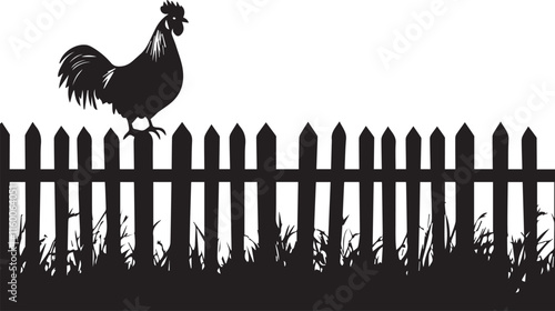 Silhouette of rooster standing on fence black vector 