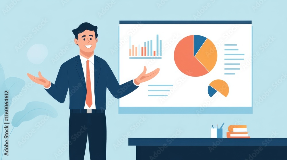 Professional Male Presenter Engaging Audience with Animated Charts and Graphs in Modern Office Setting, Showcasing Business Growth and Success Strategies Professional Male Presenter Engaging Audience with Animated Charts and Graphs in Modern Office Setting, Showcasing Business Growth and Success Strategies