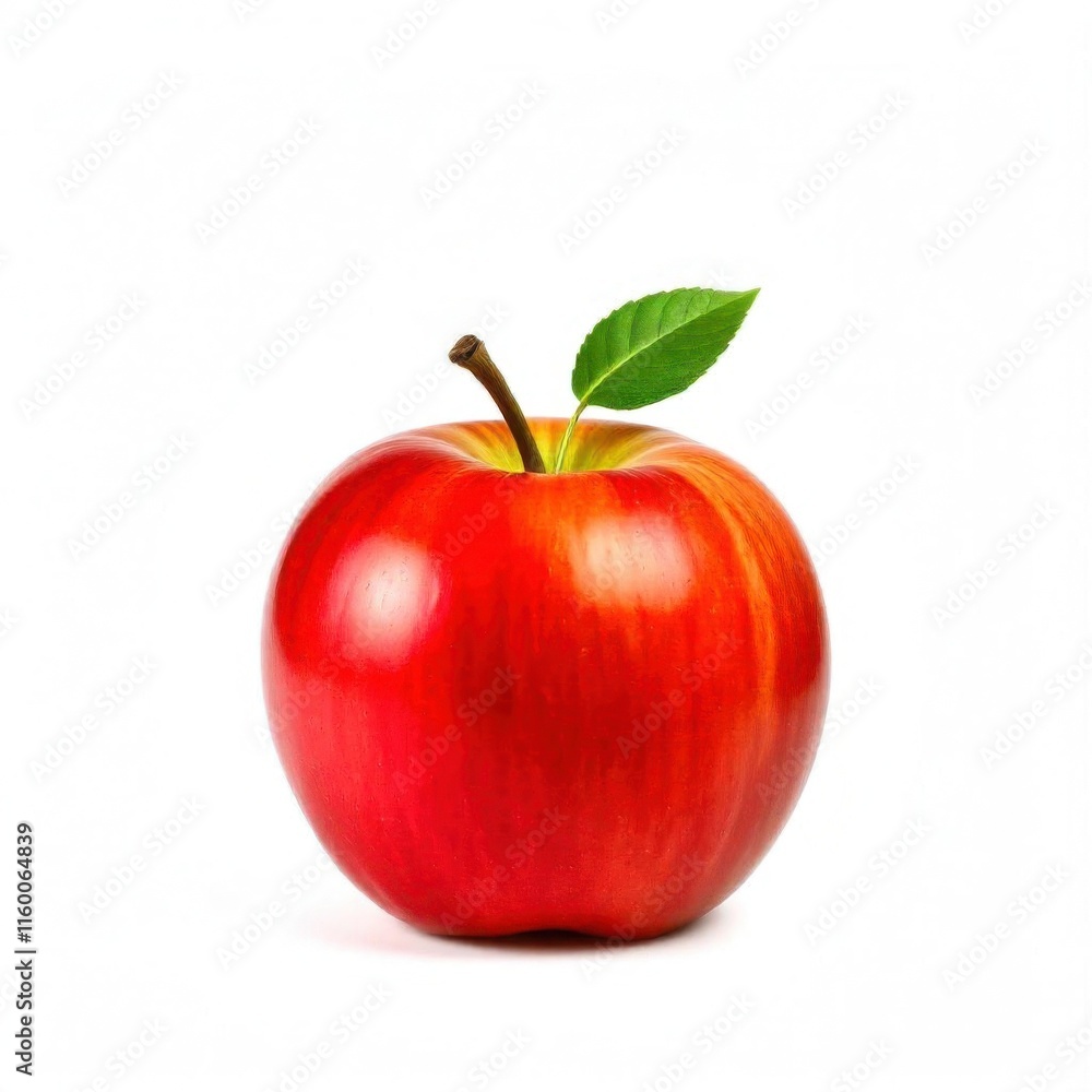 A red apple with a green leaf on a white background A red apple with a green leaf on a white background