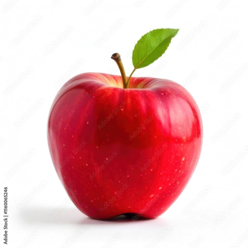 A red apple with a green leaf on a white background A red apple with a green leaf on a white background