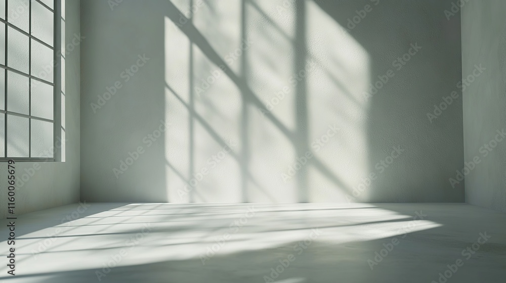 Sunlight streams through a large window into a minimalist white room, casting dramatic shadows on the walls and floor. Sunlight streams through a large window into a minimalist white room, casting dramatic shadows on the walls and floor.
