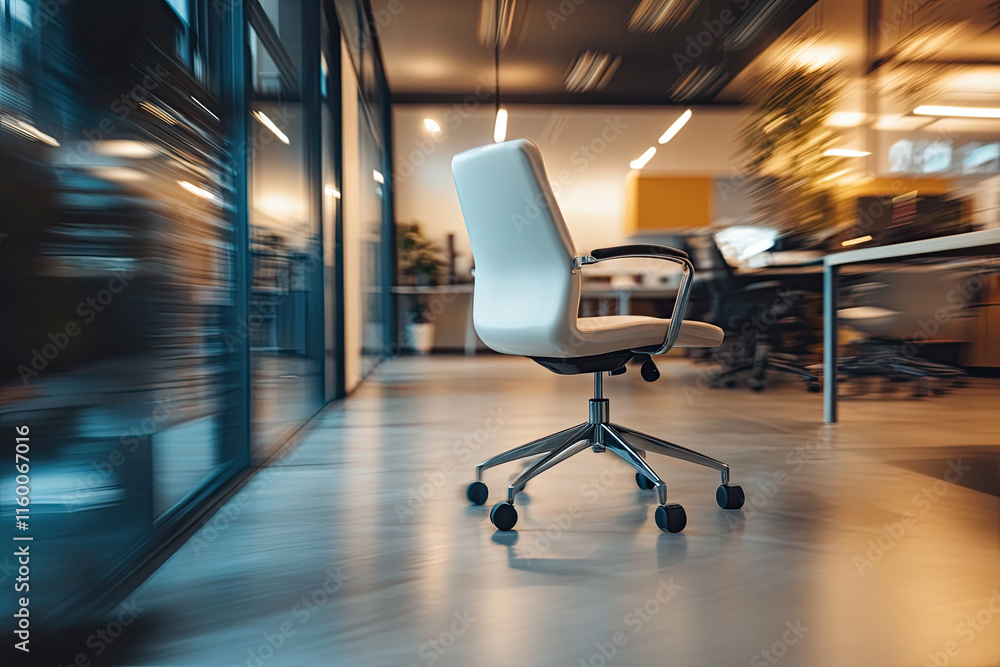 A desk chair with wheels spinning in joy, racing around the office A desk chair with wheels spinning in joy, racing around the office