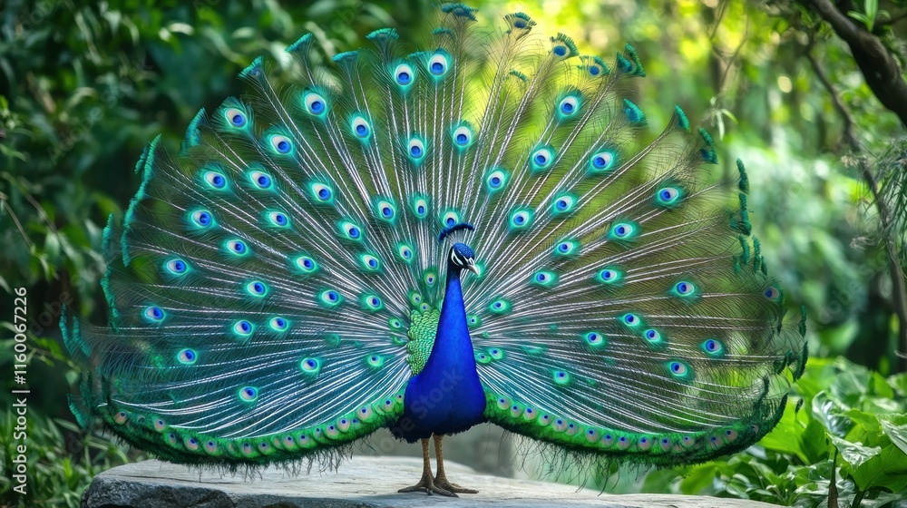 Obraz premium Peacock Displaying Its Stunning Tail Feathers