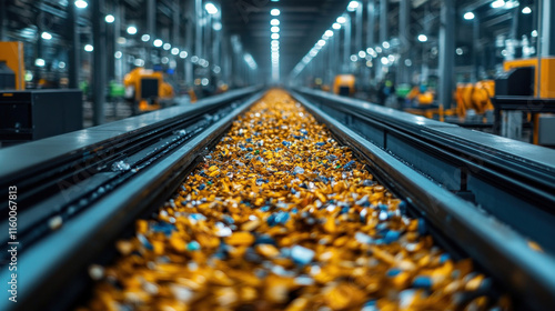 A fully automated recycling facility with robots sorting and processing materials photo