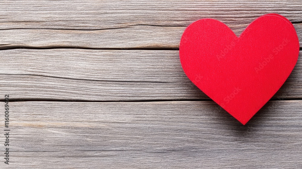 Red Heart Shape on Wooden Surface for Romantic Concepts and Themes Red Heart Shape on Wooden Surface for Romantic Concepts and Themes