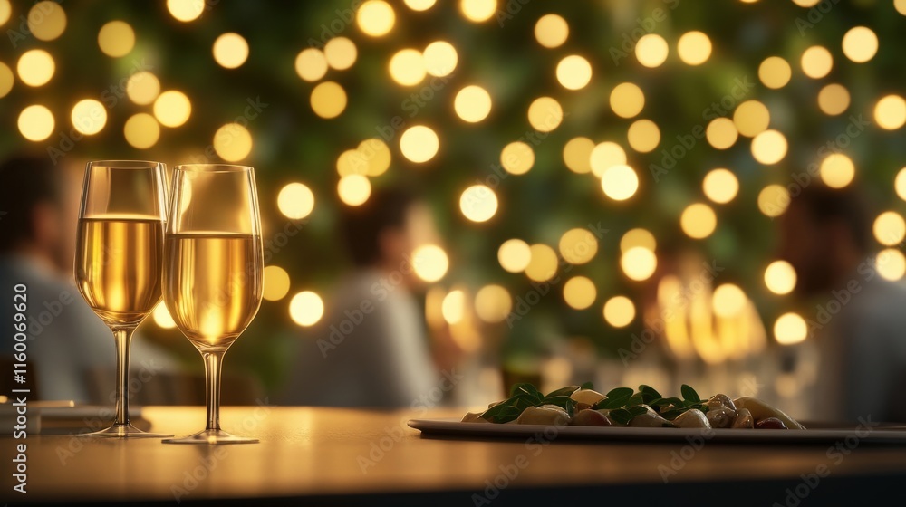 Elegant celebration with sparkling wine glasses in the foreground and blurred lights creating a warm, festive atmosphere perfect for special occasions and gatherings. Elegant celebration with sparkling wine glasses in the foreground and blurred lights creating a warm, festive atmosphere perfect for special occasions and gatherings.