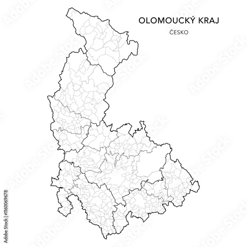 Political Map of the Olomouc Region (Olomoucký kraj) with Districts (Okres), AD MEC (SO ORP), AD CLA (SO POU) and Municipalities (Obcí) as of 2024 - Czechia/Czech Republic (Česko) - Vector Map