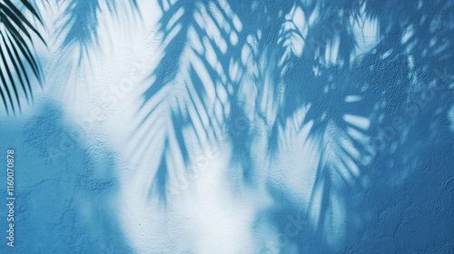 Palm leaf shadows on a blue wall.