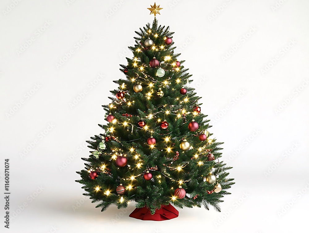 Decorated Christmas tree with lights and ornaments on white background. (1) Decorated Christmas tree with lights and ornaments on white background. (1)