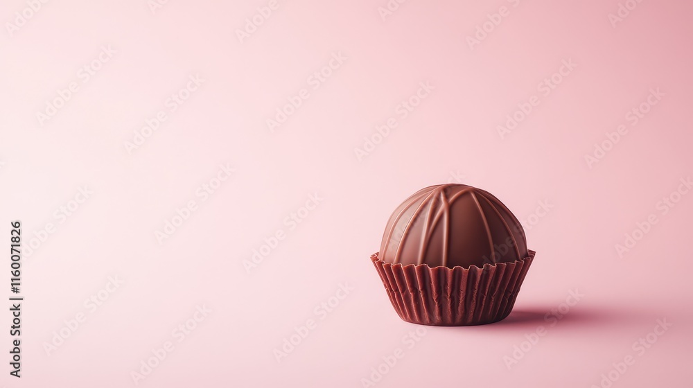 Delicious Chocolate Truffle in a Brown Cupcake Wrapper on Pink Background Delicious Chocolate Truffle in a Brown Cupcake Wrapper on Pink Background