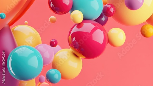 Wallpaper Mural Abstract Colorful Spheres Floating on Coral Background: A Vibrant 3D Render Torontodigital.ca