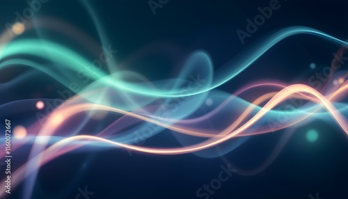 Various abstract light trails against a black background. A dynamic abstract background of overlapping neon light trails in various colors, set against a black backdrop. Abstract blue wave background