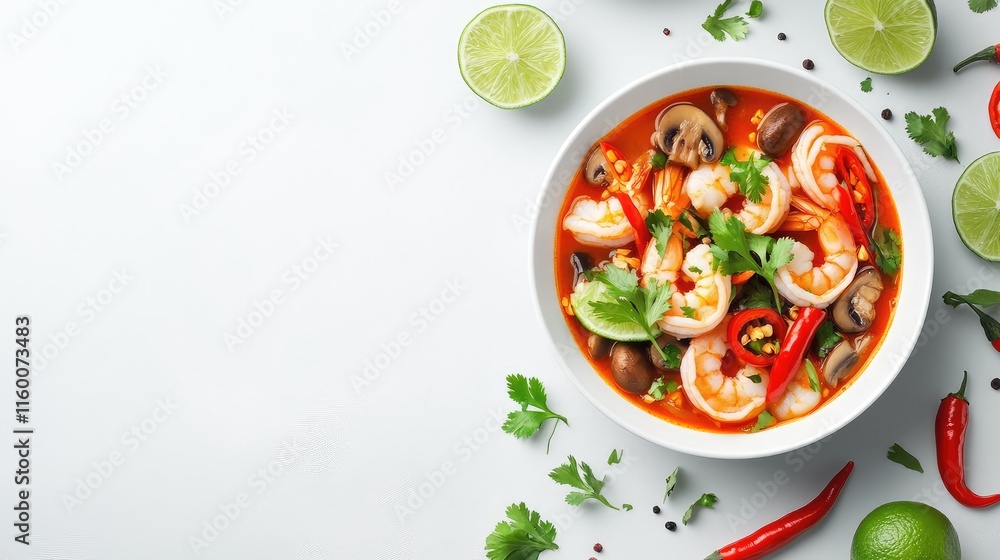 Fresh Shrimp Soup with Red Chili and Green Lime Garnish Fresh Shrimp Soup with Red Chili and Green Lime Garnish