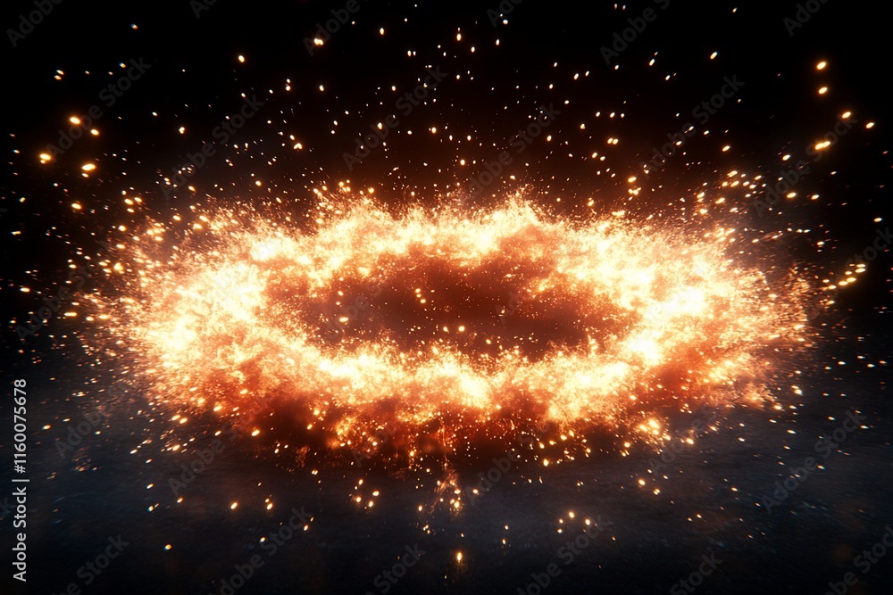 Fiery ring explosion on black background. Fiery ring explosion on black background.