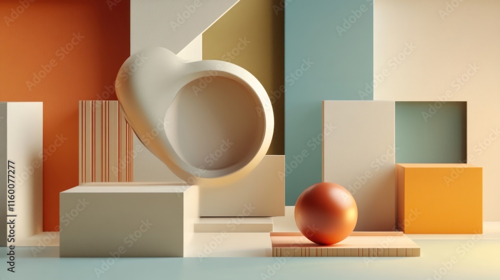 Abstract Geometric Composition: Earthy Tones and Organic Forms in Minimalist 3D Render Abstract Geometric Composition: Earthy Tones and Organic Forms in Minimalist 3D Render