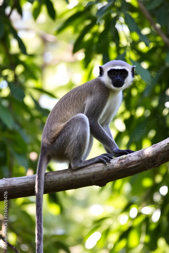 Obraz premium Vervet Monkey with Long Tail in Natural Habitat