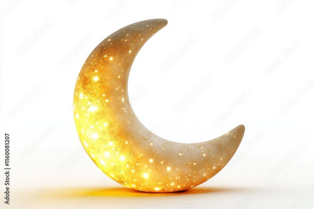 3D Crescent Moon with Lantern Isolated and White Background 3D Crescent Moon with Lantern Isolated and White Background
