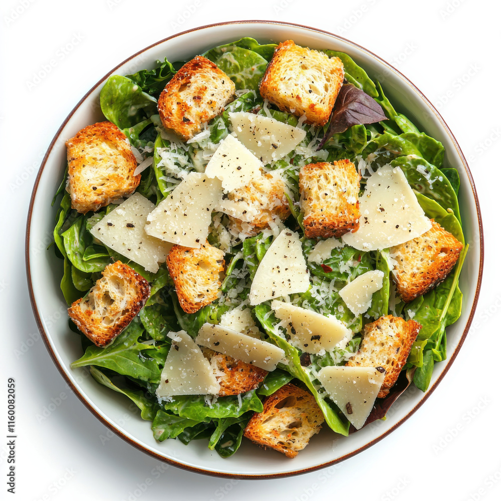 Fresh Caesar salad with croutons and parmesan on white background isolated design on white background Fresh Caesar salad with croutons and parmesan on white background isolated design on white background