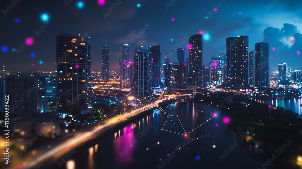 Fototapeta premium abstract professional business team people innovation connection of line from nail node to node on Smart Innovation city with connection cyber security network reciprocity , networking concept