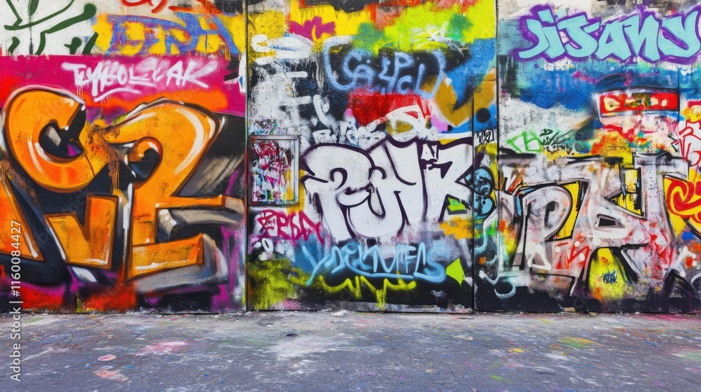 Obraz premium A vibrant street art festival with graffiti artworks and artistic displays, Urban art installations and spray paint set up for creative expression, Classic photo of