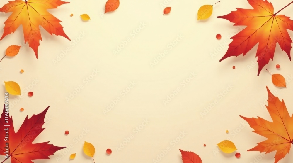 Autumnal Leaves Frame A Soft Beige Background Featuring Vibrant Red and Gold Foliage Autumnal Leaves Frame A Soft Beige Background Featuring Vibrant Red and Gold Foliage