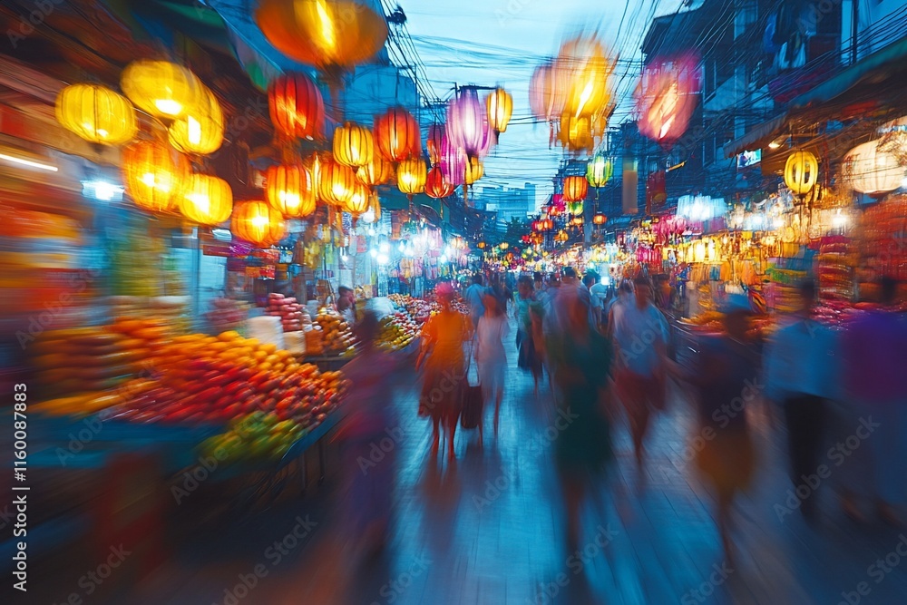 Blurred motion of night market with lanterns. Blurred motion of night market with lanterns.