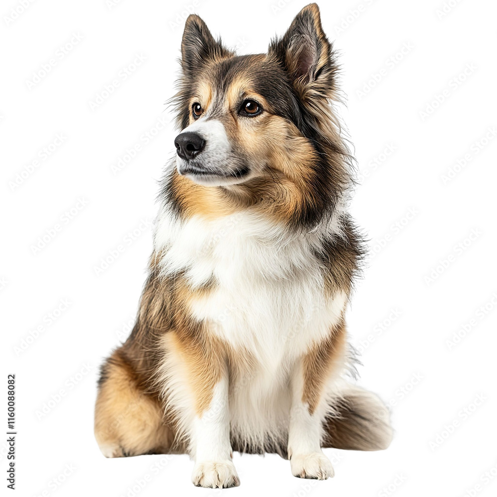 Angled view full body shot of an extremely perfect looking single Icelandic Sheepdog animal isolated on a white transparent background Angled view full body shot of an extremely perfect looking single Icelandic Sheepdog animal isolated on a white transparent background