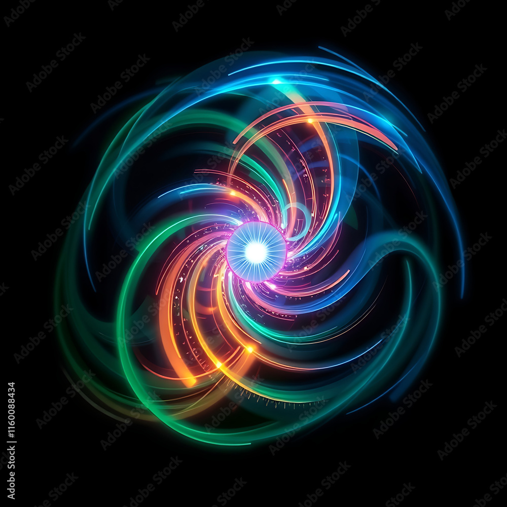 An abstract time warp icon with colorful light trails, vortex patterns, and a glowing center on a plain black background. Perfect for theoretical physics or sci-fi themes.
An abstract time warp icon with colorful light trails, vortex patterns, and a glowing center on a plain black background. Perfect for theoretical physics or sci-fi themes.