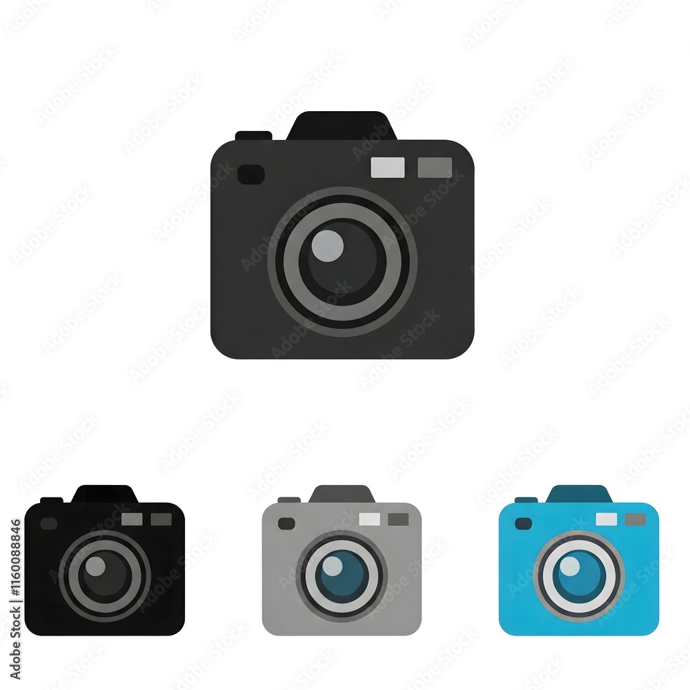 Minimalist Camera Icon with Bold Black, Grey, and Blue Colors Minimalist Camera Icon with Bold Black, Grey, and Blue Colors