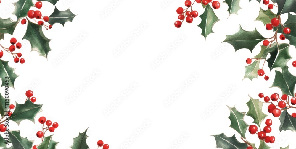 Watercolor holly berry frame with copy space. Watercolor holly berry frame with copy space.