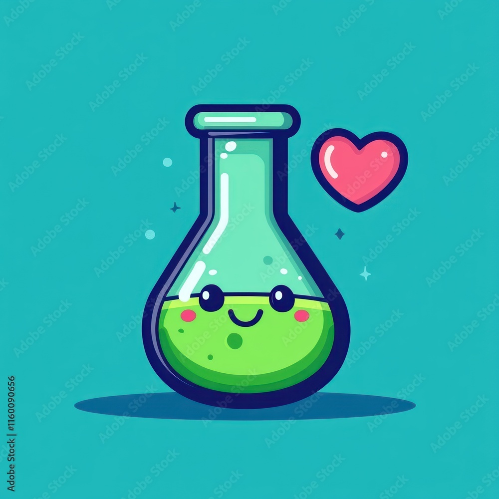 Cute cartoon beaker with green liquid and heart. (3) Cute cartoon beaker with green liquid and heart. (3)