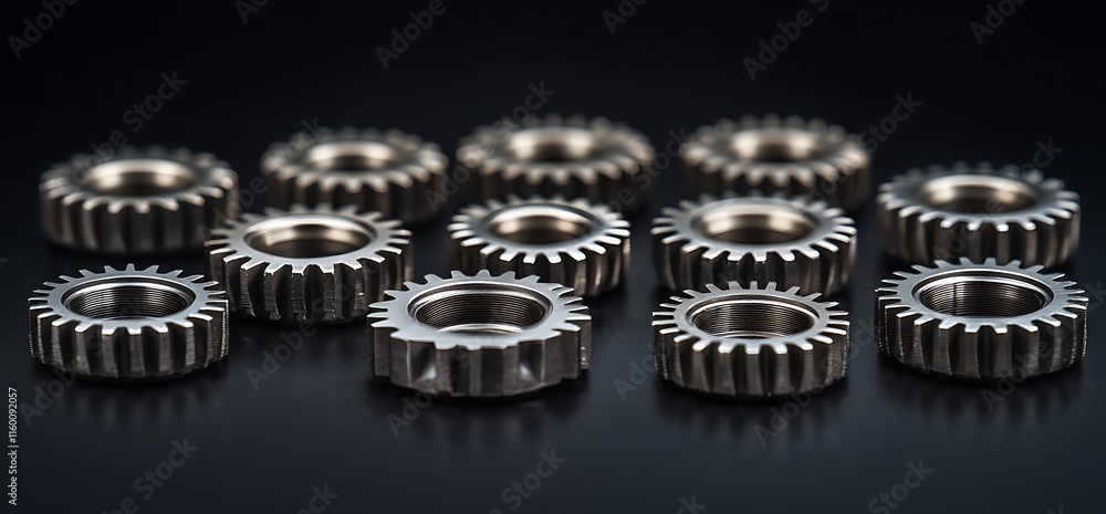 A collection of metallic gears arranged in a visually appealing pattern. A collection of metallic gears arranged in a visually appealing pattern.