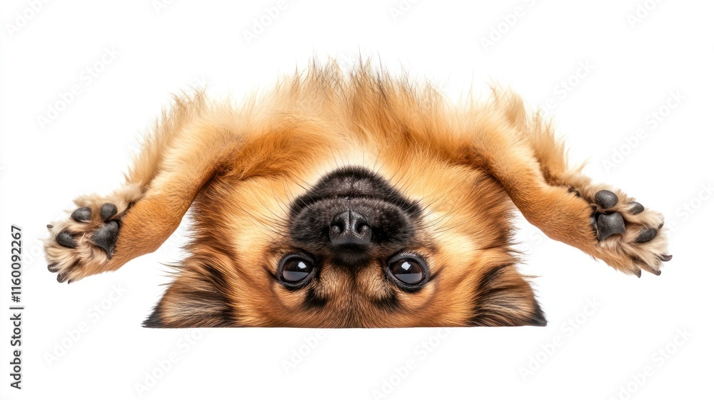 Playful brown dog upside down, paws up, isolated on white. Playful brown dog upside down, paws up, isolated on white.