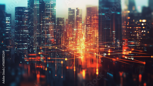 abstract professional business team people innovation connection of line from nail node to node on Smart Innovation city with connection cyber security network reciprocity , networking concept