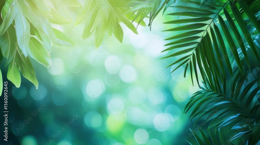 Lush green foliage with sunlit bokeh background. Lush green foliage with sunlit bokeh background.