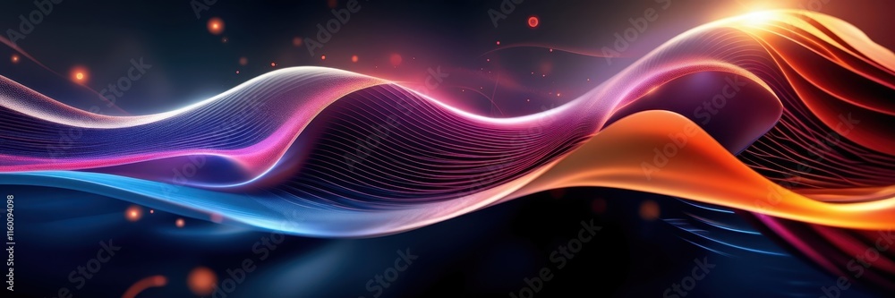 Vibrant flowing energy waves, neon colors, abstract cosmic background, glowing ribbons of light, dynamic motion, smooth curves, futuristic design, dark space backdrop, luminous streaks, digital art, e Vibrant flowing energy waves, neon colors, abstract cosmic background, glowing ribbons of light, dynamic motion, smooth curves, futuristic design, dark space backdrop, luminous streaks, digital art, e