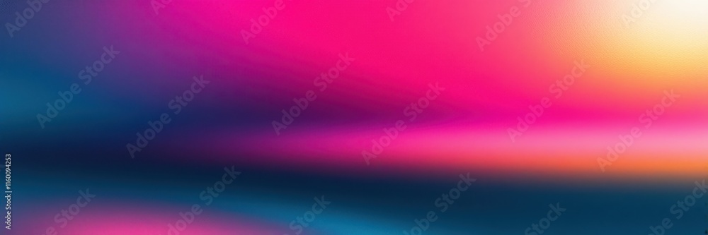 Fototapeta premium Abstract sunset, vibrant gradient, neon pink, electric blue, orange glow, horizon blur, minimalist landscape, digital art, smooth color transition, atmospheric, dreamy, surreal, wide panorama, etherea