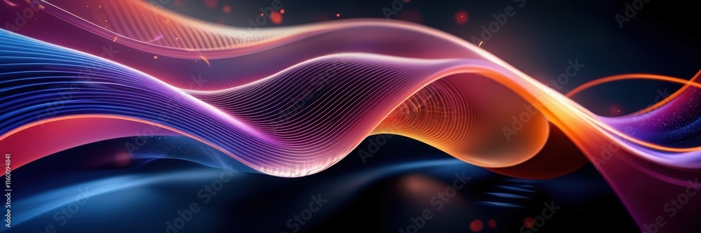 Vibrant flowing energy waves, neon colors, abstract cosmic background, glowing ribbons of light, dynamic motion, smooth curves, futuristic design, dark space backdrop, luminous streaks, digital art, e Vibrant flowing energy waves, neon colors, abstract cosmic background, glowing ribbons of light, dynamic motion, smooth curves, futuristic design, dark space backdrop, luminous streaks, digital art, e