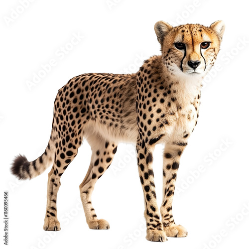 Angled view full body shot of extremely perfect looking single Kodkod animal isolated on a white transparent background photo