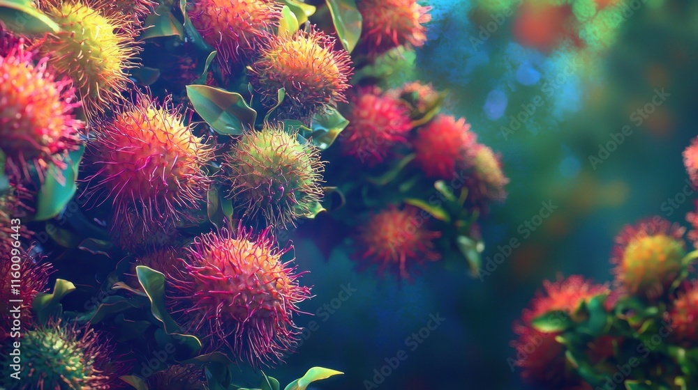 Vibrant rambutan fruits on tree branches. Vibrant rambutan fruits on tree branches.