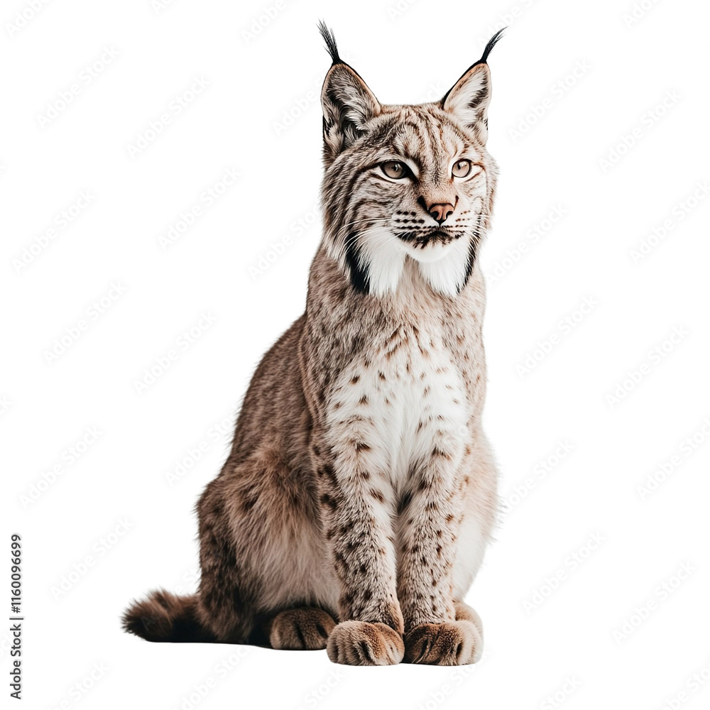Angled view full body shot of an extremely perfect looking single Lynx animal isolated on a white transparent background Angled view full body shot of an extremely perfect looking single Lynx animal isolated on a white transparent background